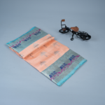 Venkatagiri pattu (peach) saree with silver booty & (light blue) silver peacock border,plain contrast blouse with border