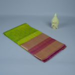 Venkatagiri pattu (duel tone parrot green) saree with gold zari booties and (pink) border,contrast blouse with border