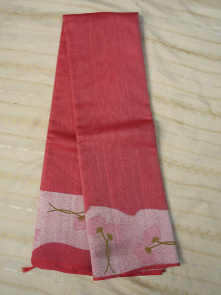 kanchi linen pure silver zari saree (light red), running blouse